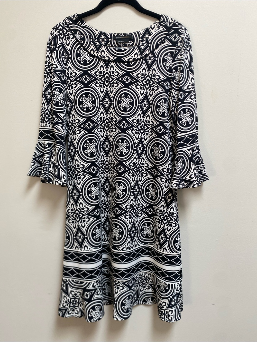 BCBGMaxAzria Black and White Geometric Midi Dress